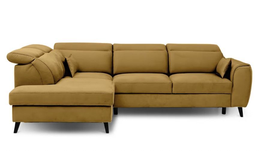 Canapé d’angle convertible NOBLESSE en velours avec coffre et pieds en bois noir – 265 cm - Photo n°1