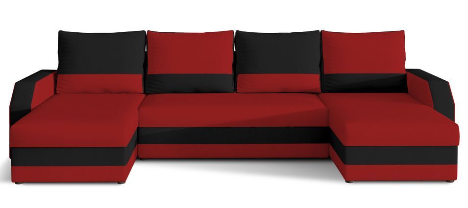 Canapé d'angle convertible panoramique bicolore tissu rouge et noir Nordy 307 cm - Photo n°1