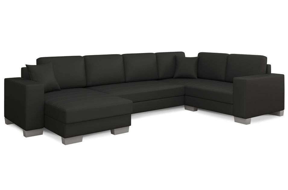 Canapé d'angle panoramique convertible simili cuir noir Markus 312 cm 2 - Photo n°1