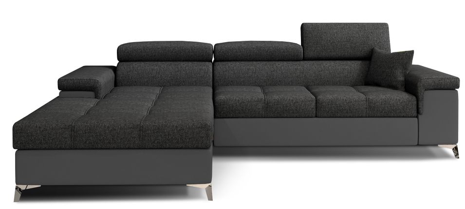 Canapé d’angle convertible RIKARO en tissu et simili cuir avec têtières réglables – 281 cm - Photo n°1