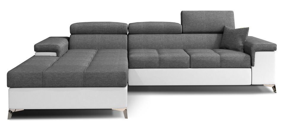Canapé d’angle convertible RIKARO en tissu et simili cuir avec têtières réglables – 281 cm - Photo n°1