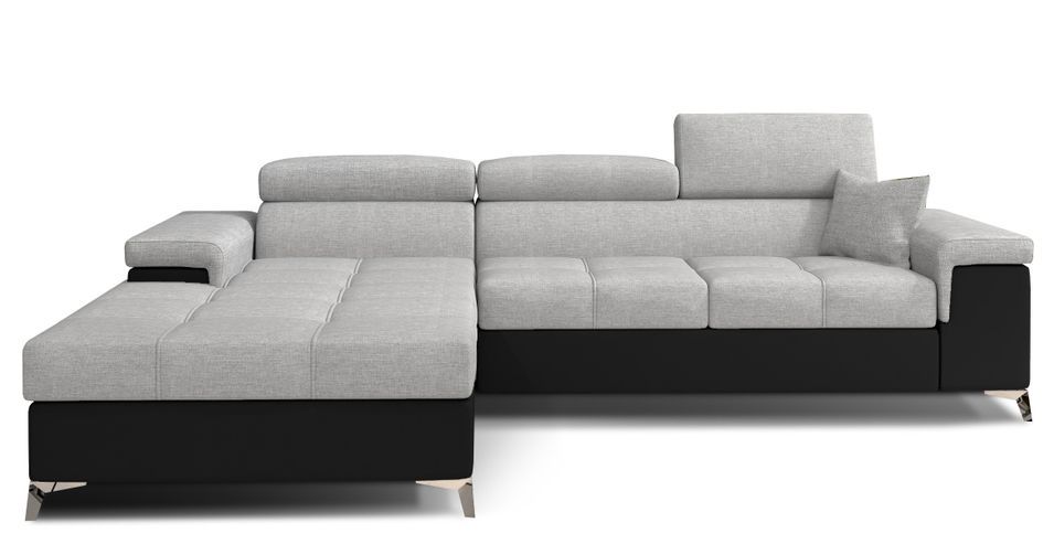 Canapé d’angle convertible RIKARO en tissu et simili cuir avec têtières réglables – 281 cm - Photo n°1