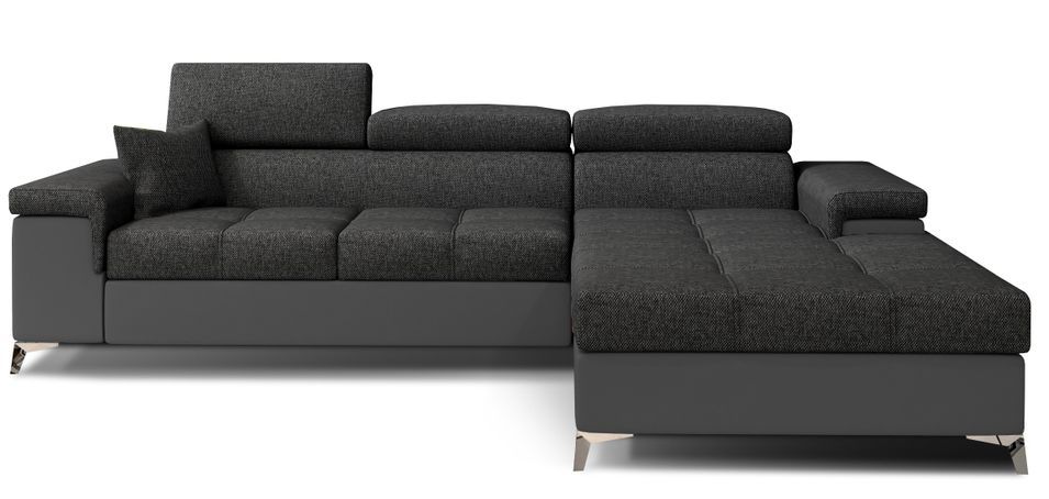 Canapé d’angle convertible RIKARO en tissu et simili cuir avec têtières réglables – 281 cm - Photo n°1