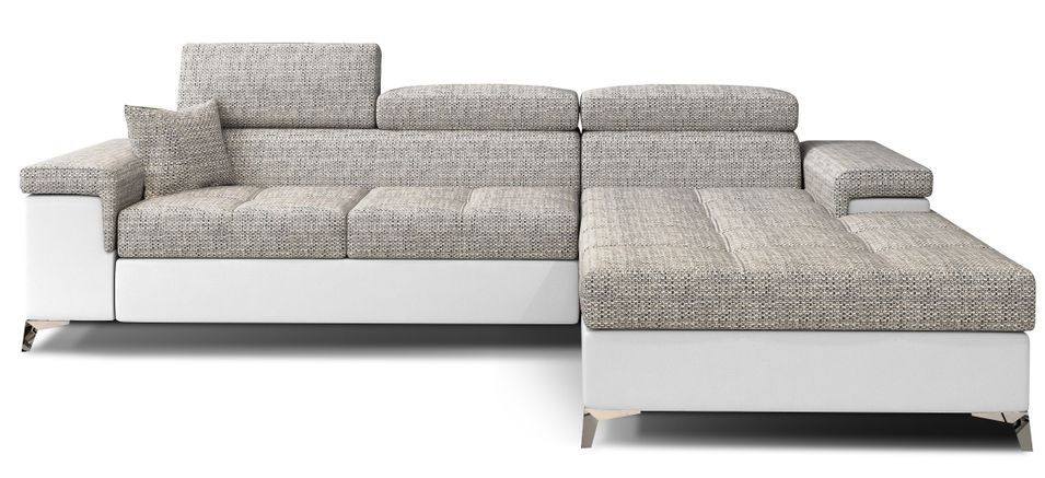 Canapé d’angle convertible RIKARO en tissu et simili cuir avec têtières réglables – 281 cm - Photo n°1