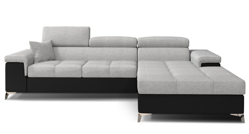Canapé d’angle convertible RIKARO en tissu et simili cuir avec têtières réglables – 281 cm - Photo n°1