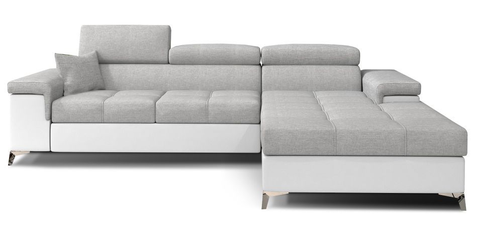 Canapé d’angle convertible RIKARO en tissu et simili cuir avec têtières réglables – 281 cm - Photo n°1