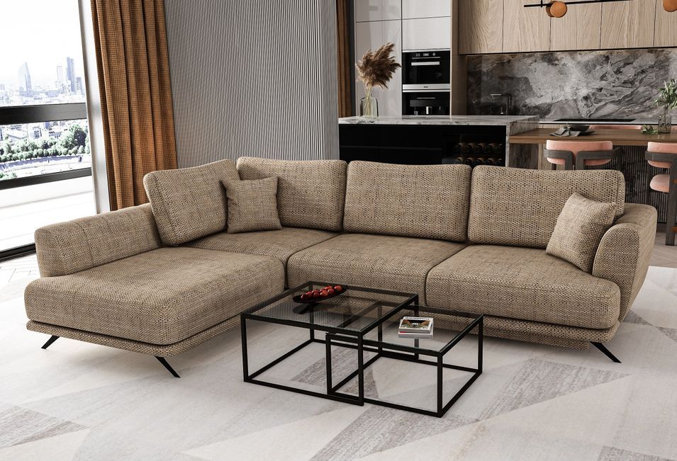 Canapé d'angle convertible SAVARY en tissu avec coffre de rangement - 280 cm - Photo n°1