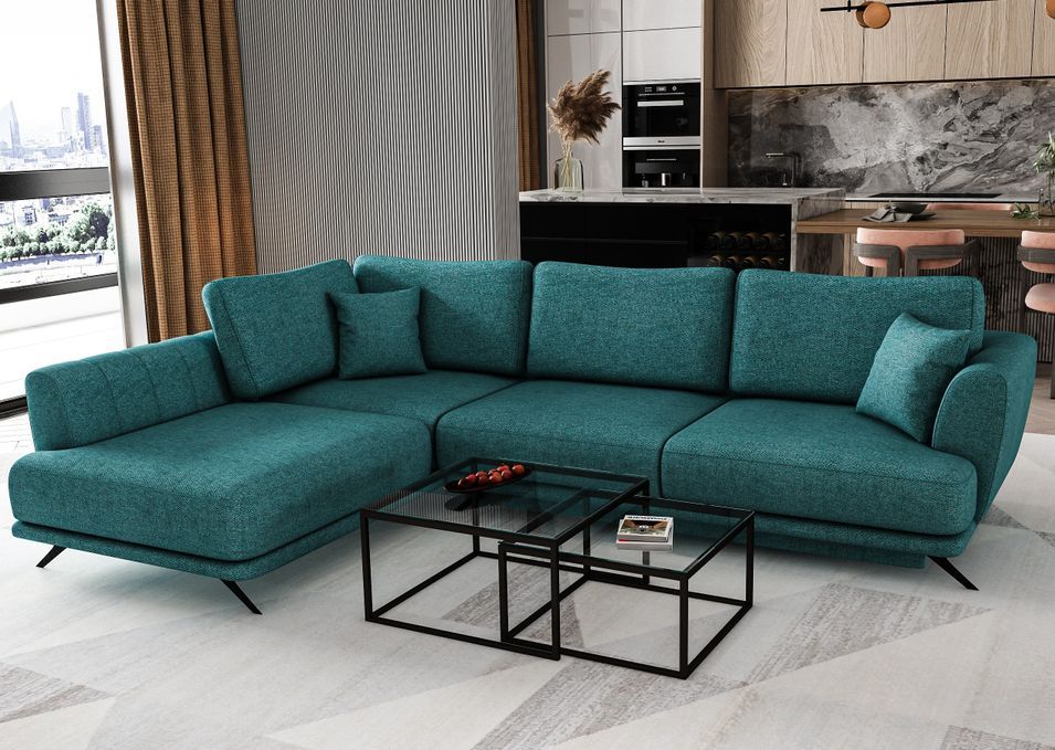 Canapé d'angle convertible SAVARY en tissu avec coffre de rangement - 280 cm - Photo n°1