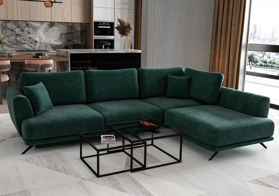 Canapé d'angle convertible SAVARY en velours avec coffre de rangement - 280 cm - Photo n°1