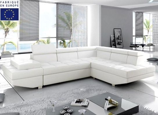 Canapé d'angle convertible Simili Blanc Ova - Photo n°1