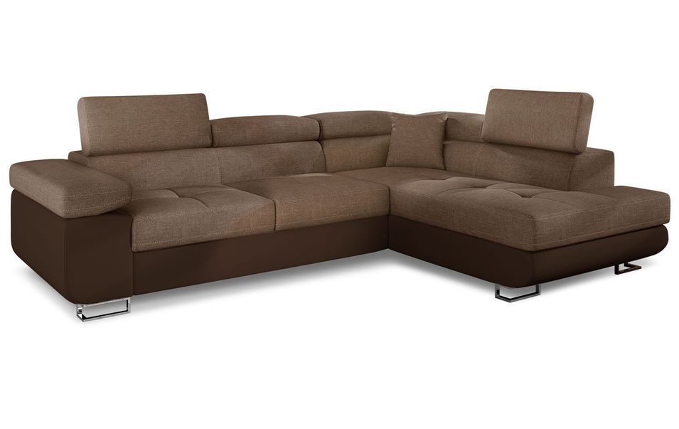 Canapé d'angle convertible simili cuir et tissu MARKA - Coffre et appuis-tête réglables - Photo n°1