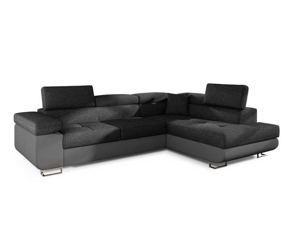 Canapé d'angle convertible simili cuir et tissu MARKA - Coffre et appuis-tête réglables - Photo n°1