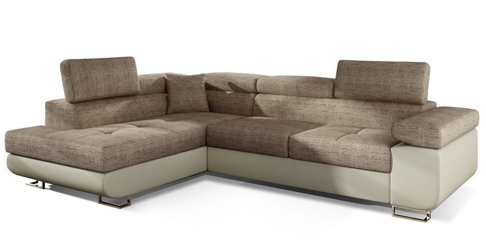 Canapé d'angle convertible simili cuir et tissu MARKA - Coffre et appuis-tête réglables - Photo n°1