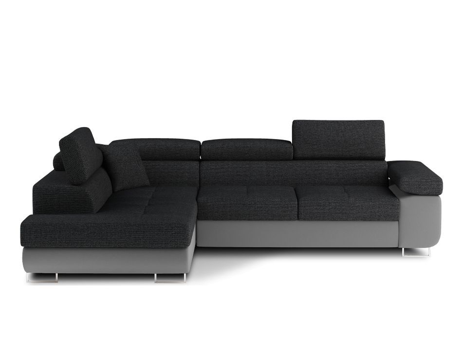 Canapé d'angle convertible simili cuir et tissu MARKA - Coffre et appuis-tête réglables - Photo n°1