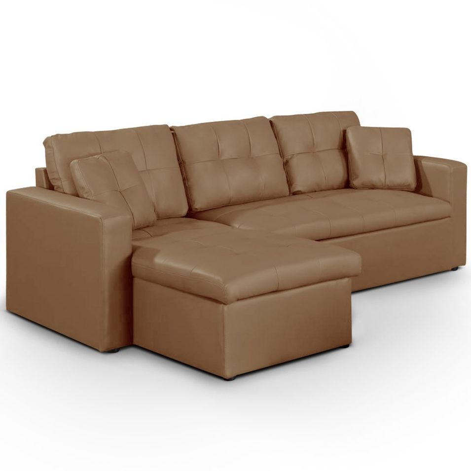 Canapé d'angle convertible simili cuir taupe Cuba - Photo n°1