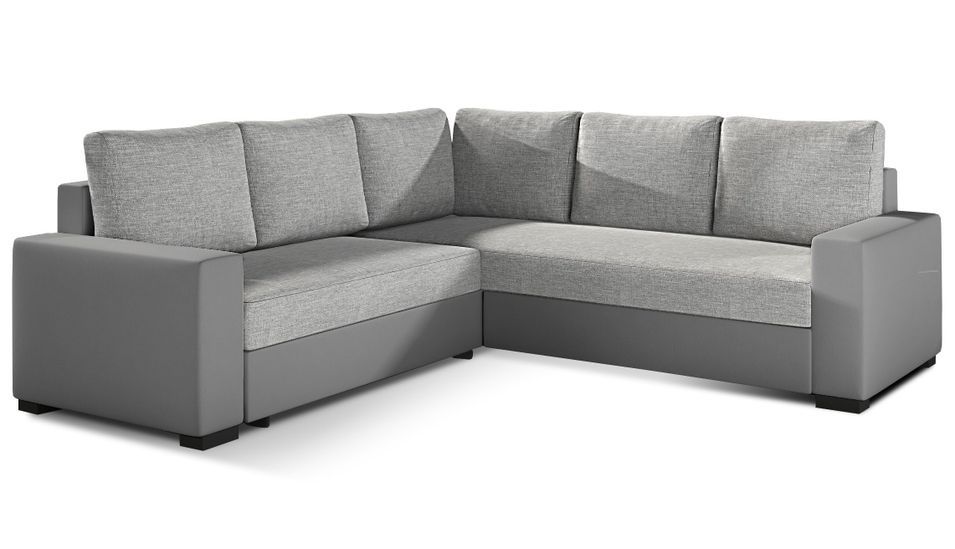 Canapé d'angle convertible simili gris et tissu gris clair Travor 235 cm - Photo n°1