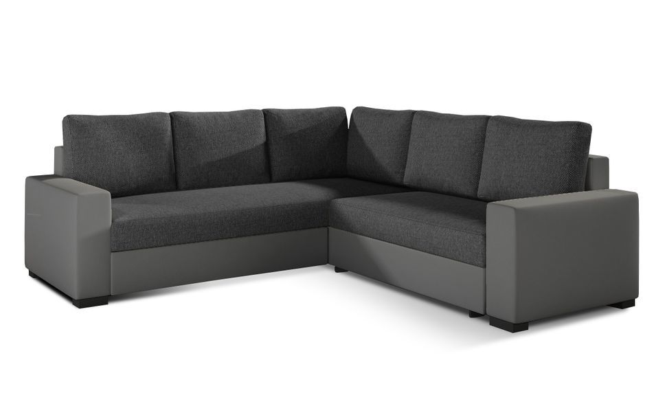 Canapé d'angle convertible simili gris et tissu gris foncé Travor 235 cm - Photo n°1