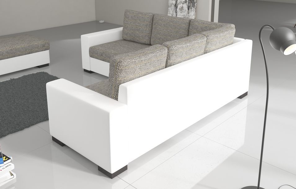 Canapé d'angle convertible simili marron et tissu beige chiné Travor 235 cm - Photo n°4