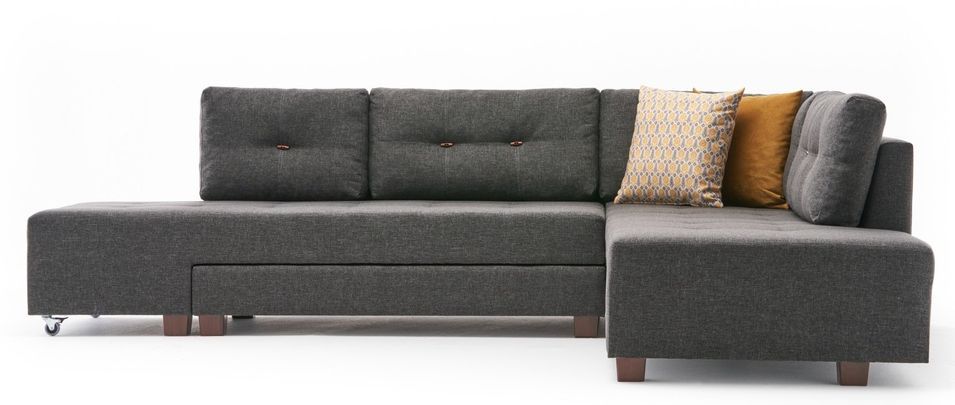 Canapé d'angle convertible tissu anthracite Divona 282 cm - Photo n°1