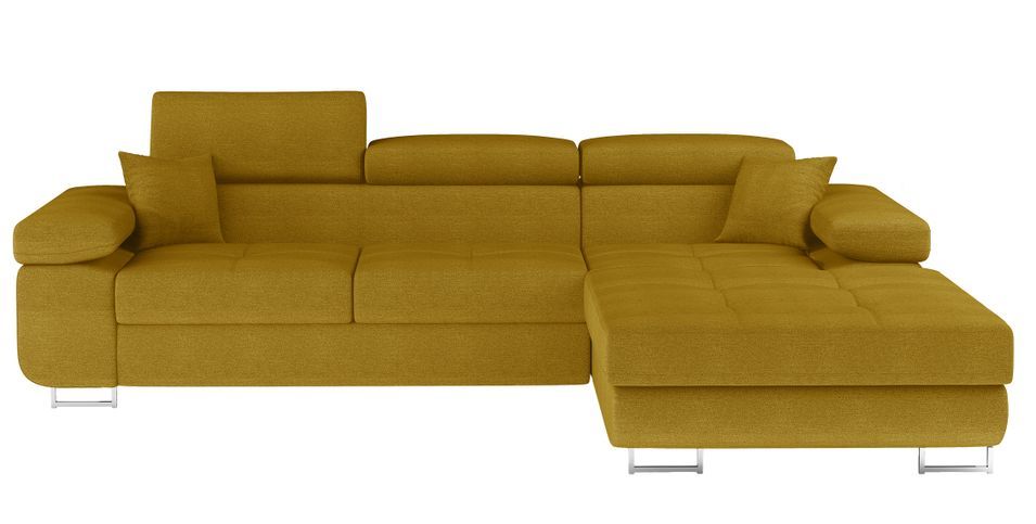 Canapé d'angle convertible tissu appuis-tête réglables KALIZO - Coffre et pieds acier chromé - Photo n°1