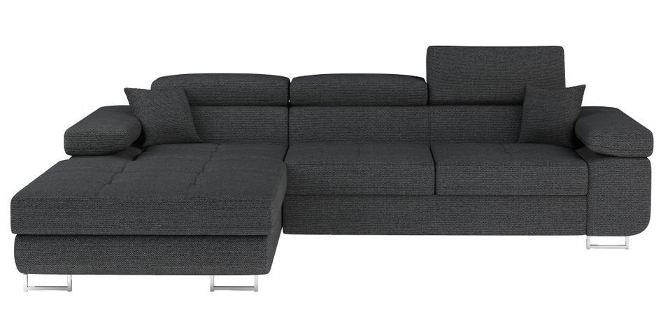 Canapé d'angle convertible tissu appuis-tête réglables KALIZO - Coffre et pieds acier chromé - Photo n°1