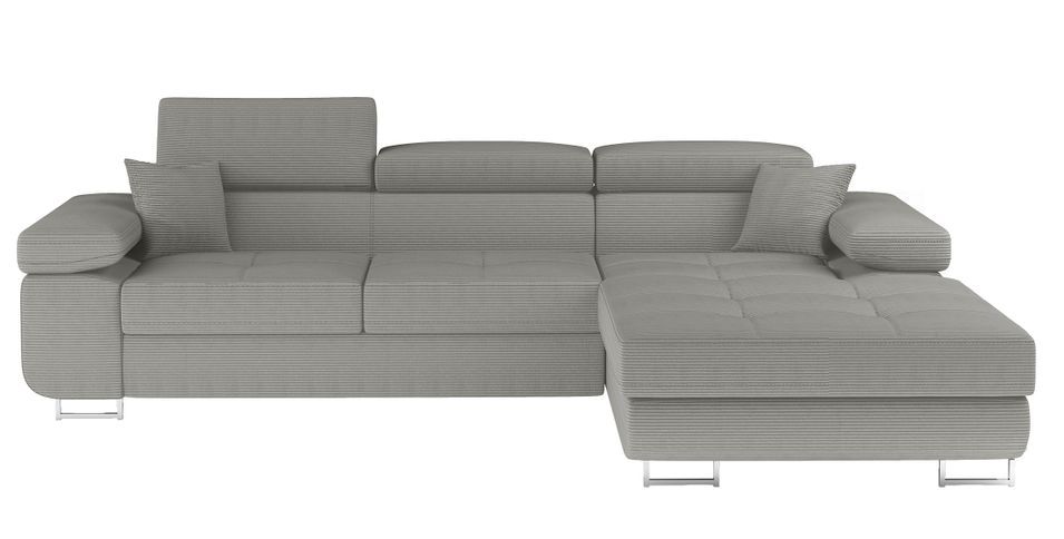 Canapé d'angle convertible tissu appuis-tête réglables KALIZO - Coffre et pieds acier chromé - Photo n°1