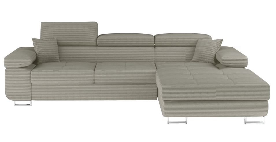 Canapé d'angle convertible tissu appuis-tête réglables KALIZO - Coffre et pieds acier chromé - Photo n°1