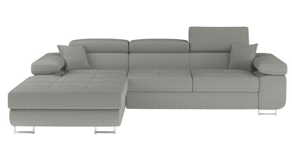 Canapé d'angle convertible tissu appuis-tête réglables KALIZO - Coffre et pieds acier chromé - Photo n°1