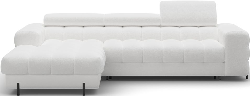 Canapé d’angle convertible tissu appuis-tête réglables KATE – Coffre et pieds métal noir - Photo n°1