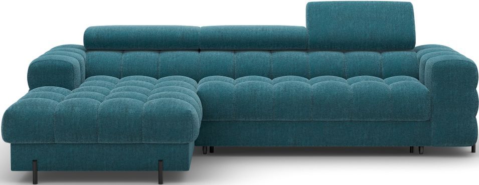 Canapé d’angle convertible tissu appuis-tête réglables KATE – Coffre et pieds métal noir - Photo n°1