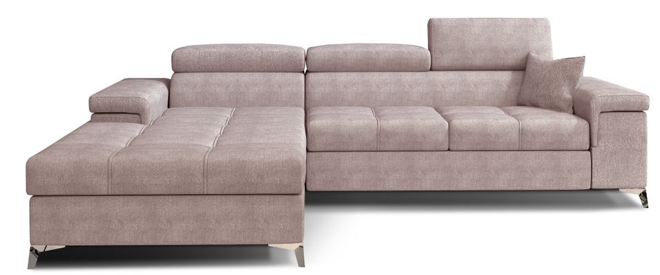 Canapé d'angle convertible tissu appuis-tête réglables RIKARO - Coffre et pieds acier chromé - Photo n°1