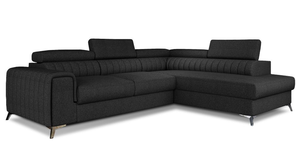 Canapé d'angle convertible tissu avec appuis-tête réglables LOZA - Coffre et pieds acier chromé - Photo n°1