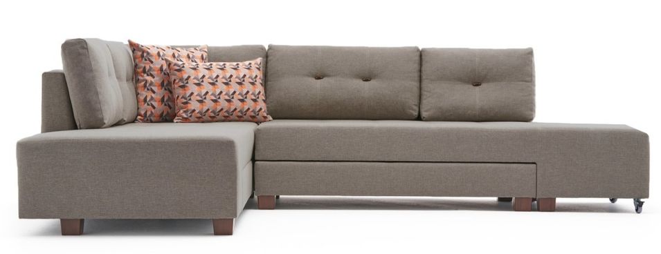 Canapé d'angle convertible tissu beige Divona 282 cm - Photo n°1