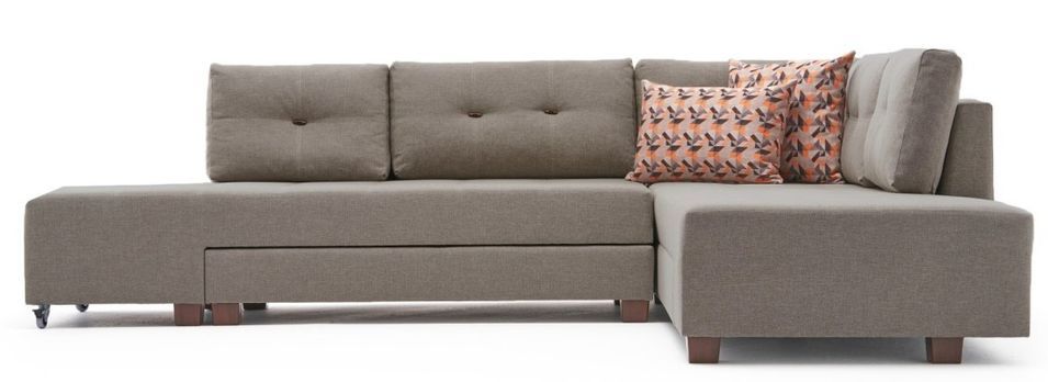 Canapé d'angle convertible tissu beige Divona 282 cm - Photo n°1