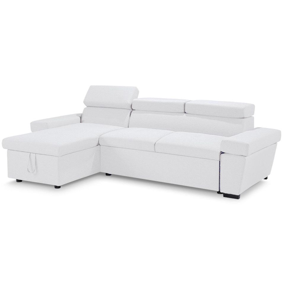 Canapé d'angle convertible Tissu Blanc Poka - Photo n°1