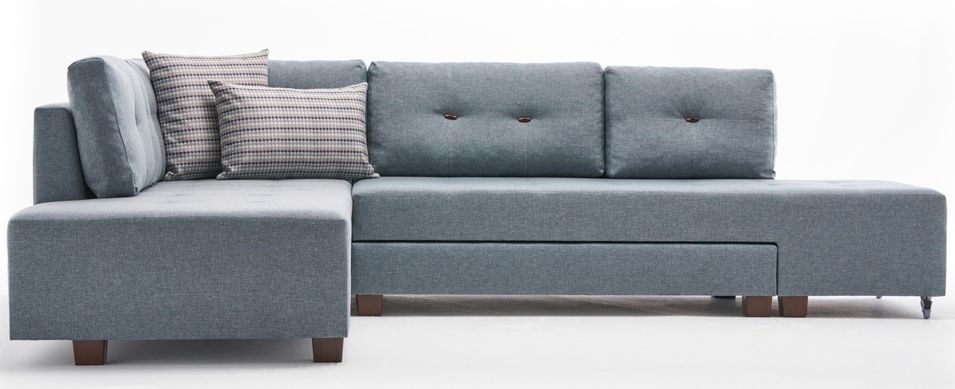 Canapé d'angle convertible tissu bleu clair Divona 282 cm - Photo n°1