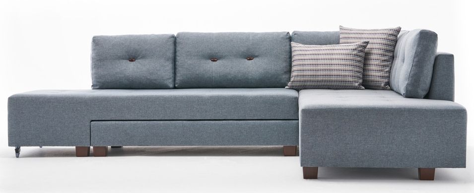 Canapé d'angle convertible tissu bleu clair Divona 282 cm - Photo n°1