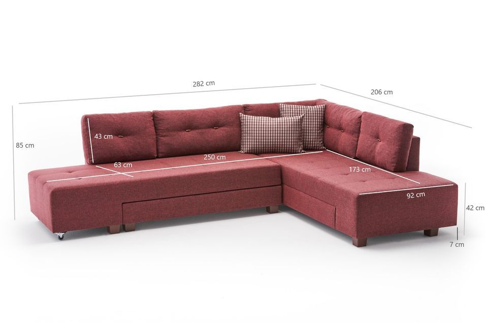 Canapé d'angle convertible tissu bordeaux Divona 282 cm - Photo n°1