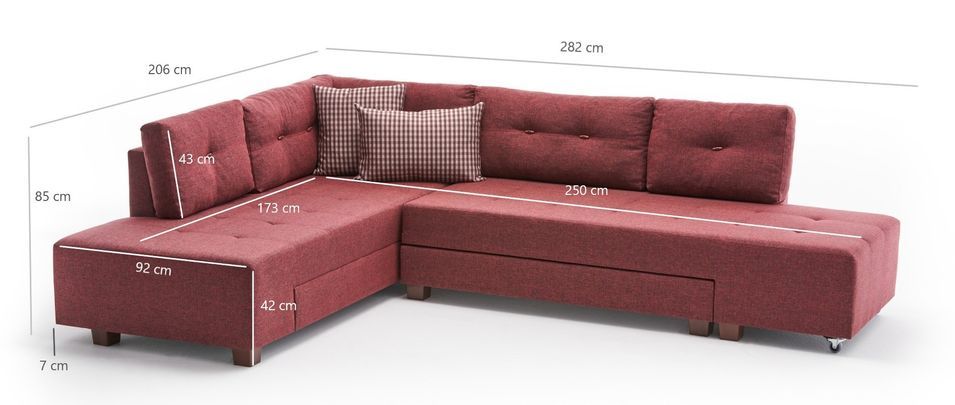 Canapé d'angle convertible tissu bordeaux Divona 282 cm - Photo n°1