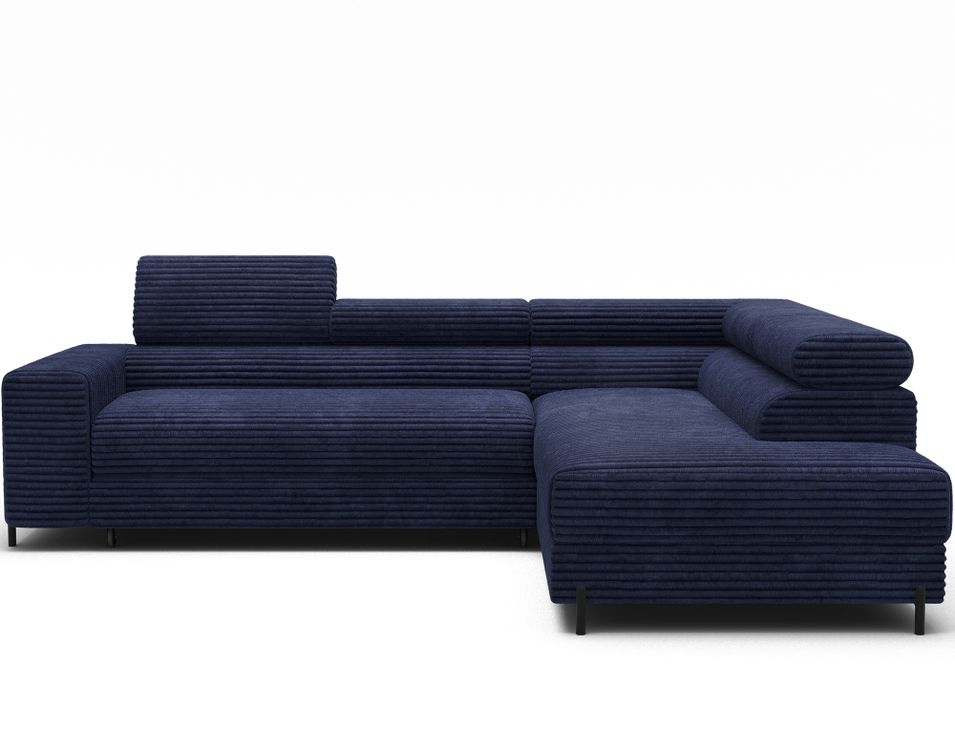 Canapé d’angle convertible tissu côtelé appuis-tête réglables KOLEZO – Coffre de rangement - Photo n°1