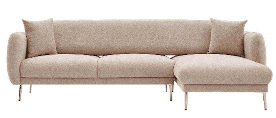 Canapé d'angle convertible tissu et pieds doré Birka 266 cm - Photo n°1