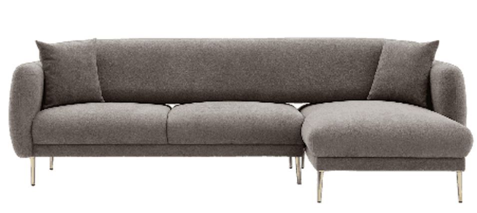 Canapé d'angle convertible tissu et pieds doré Birka 266 cm - Photo n°1