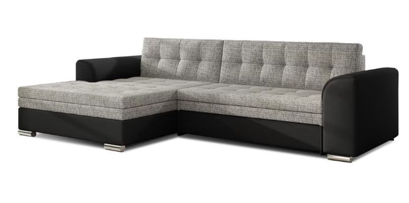 Canapé d'angle convertible tissu et simili cuir KAPONA - Pieds acier chromé - Photo n°1