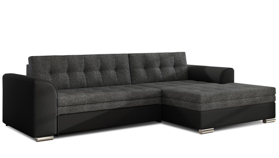 Canapé d'angle convertible tissu et simili cuir KAPONA - Pieds acier chromé - Photo n°1