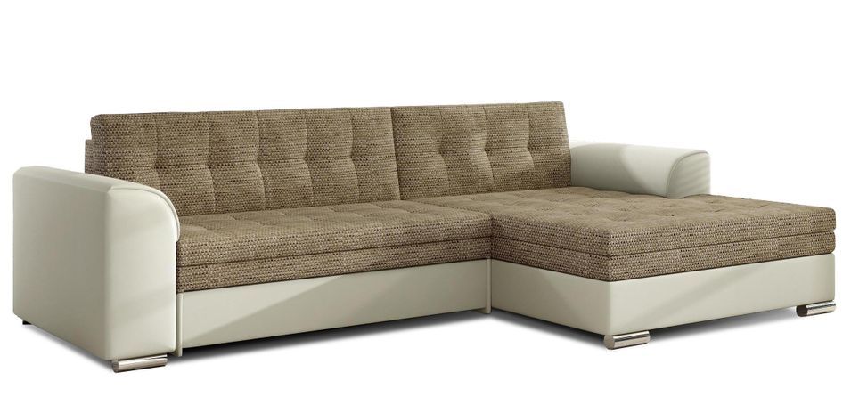 Canapé d'angle convertible tissu et simili cuir KAPONA - Pieds acier chromé - Photo n°1