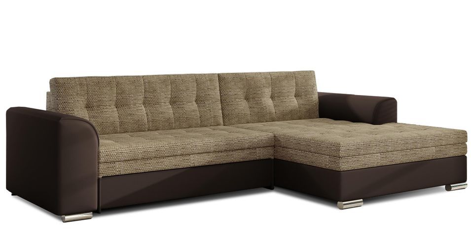 Canapé d'angle convertible tissu et simili cuir KAPONA - Pieds acier chromé - Photo n°1
