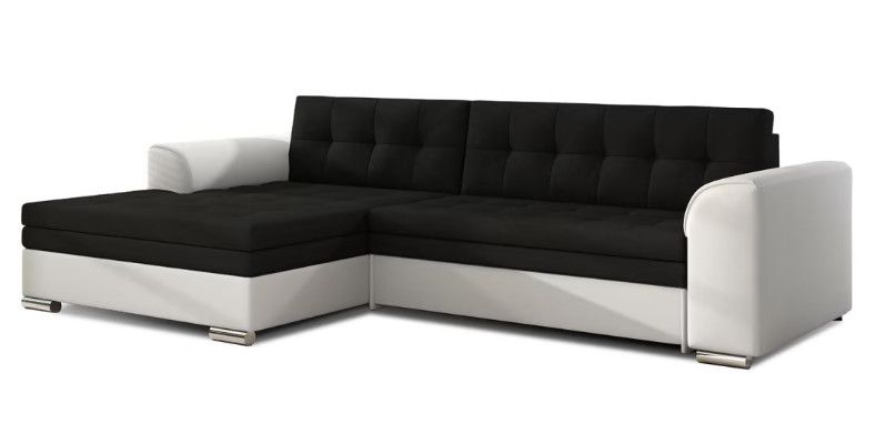 Canapé d'angle convertible tissu et simili cuir KAPONA - Pieds acier chromé - Photo n°1