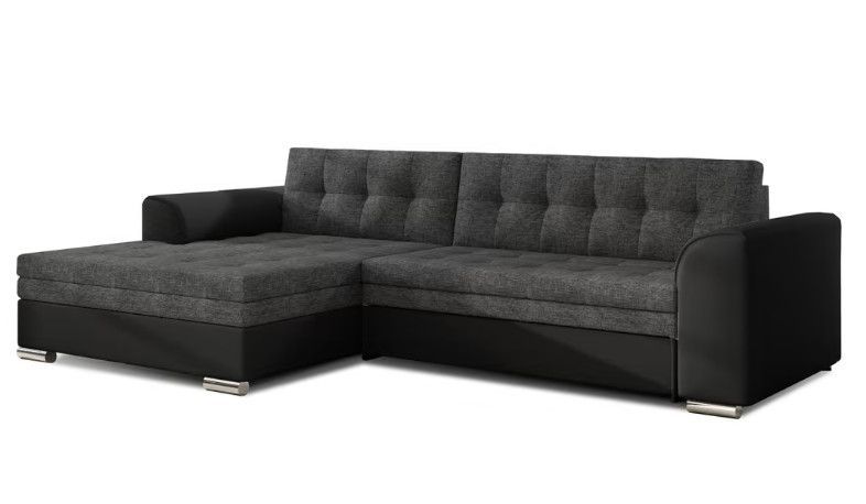 Canapé d'angle convertible tissu et simili cuir KAPONA - Pieds acier chromé - Photo n°1