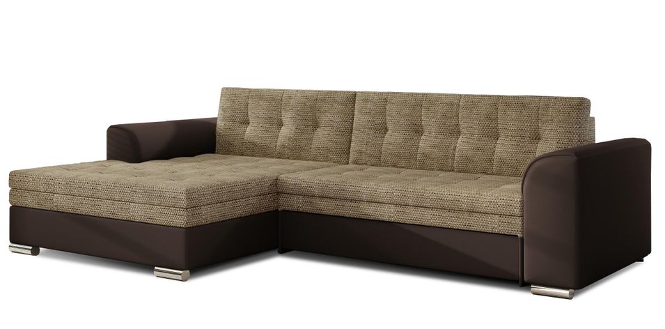 Canapé d'angle convertible tissu et simili cuir KAPONA - Pieds acier chromé - Photo n°1