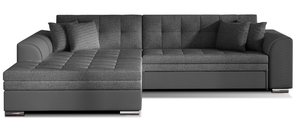 Canapé d'angle convertible tissu et simili LOOKA - Pieds métal chromé - Photo n°1